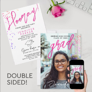 Fun Colorful Pink Grad Double Invitation photo