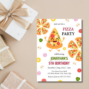 Fun Colorful Pizza Party Kindergeburtstag Einladung