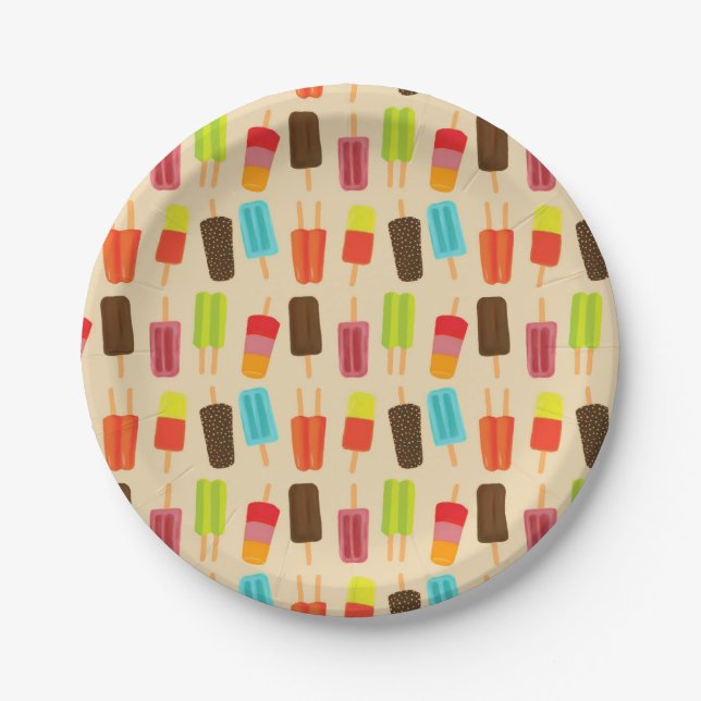 Fun Colorful Popsicles Retro-Party-Muster Pappteller (Vorderseite)