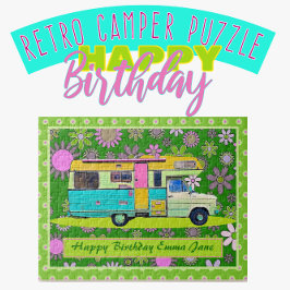 Fun Colorful Retro Coach Camper Happy Birthday