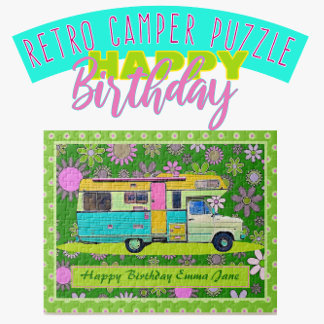 Fun Colorful Retro Coach Camper Happy Birthday