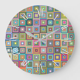 Fun Colorful Retro Tiles Pattern Wall Clock Große Wanduhr