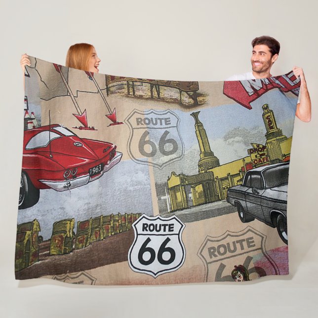 Fun Colorful Route 66 Collage Muster Fleecedecke (Beispiel)
