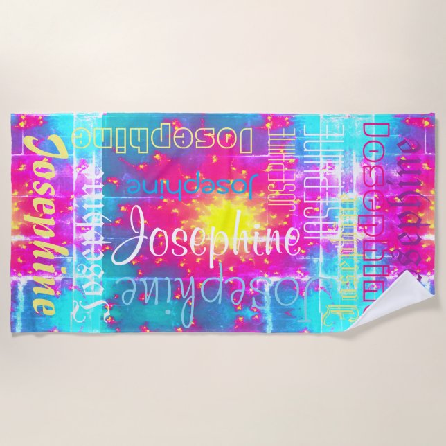 Fun Colorful Starburst Personalized Name Strandtuch (Vorderseite)