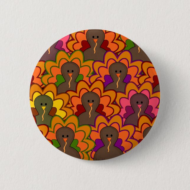 Fun Colorful Thanksgiving Turkeys Button (Vorderseite)