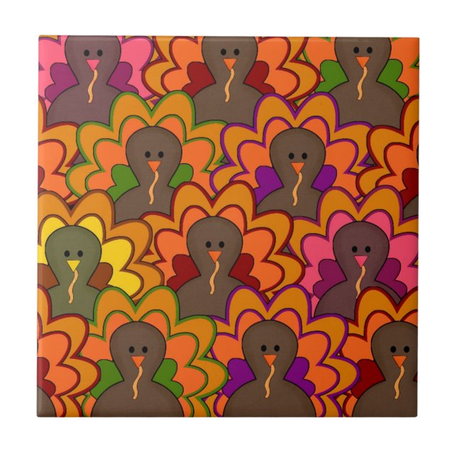 Fun Colorful Thanksgiving Turkeys Fliese (Vorderseite)