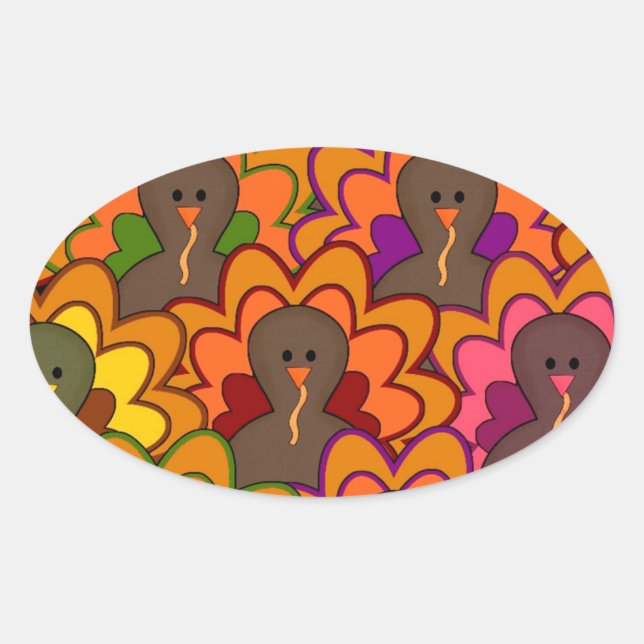 Fun Colorful Thanksgiving Turkeys Ovaler Aufkleber (Vorderseite)