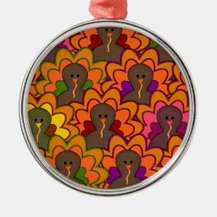 Fun Colorful Thanksgiving Turkeys Silbernes Ornament