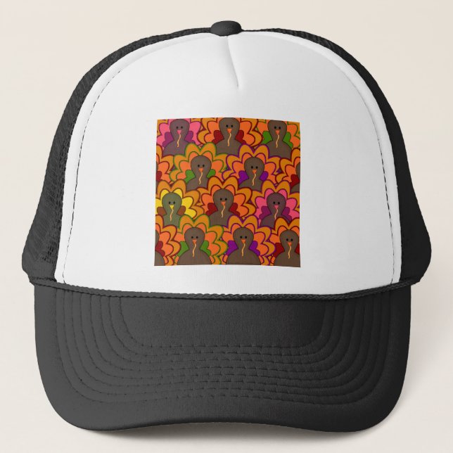 Fun Colorful Thanksgiving Turkeys Truckerkappe (Vorderseite)