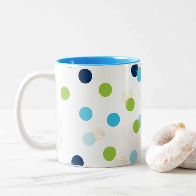 FUN CONFETTI SPOTS niedlicher Spaß Retro aqua Mari Zweifarbige Tasse (Mit Donut)