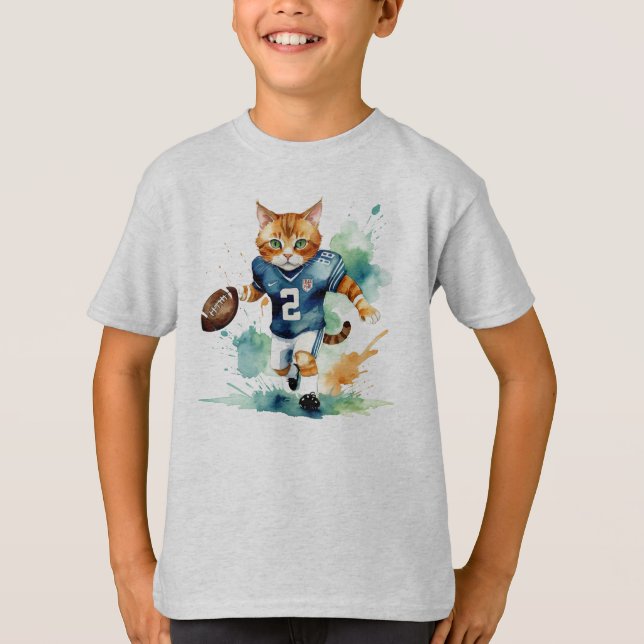 Fun Cool Cat Football Rugby Player Tierischer Spaß T-Shirt (Vorderseite)