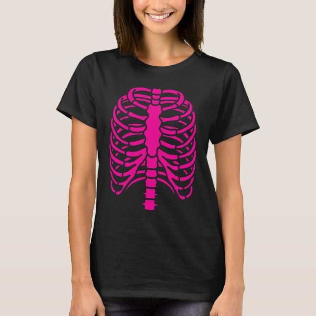Fun Cool Pink Skeleton Rib Cage Halloween T-Shirt (Vorderseite)