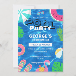 Fun Cool Pool Party Nage Invitation d'anniversai