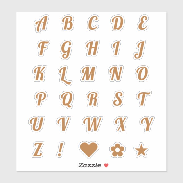 Fun Copper Schriftart Alphabet Initial Monogram Le Aufkleber (Blatt)