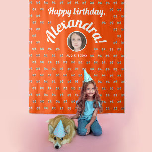 Fun Coquette Orange Red Bow Muster Foto Hintergrun Wandteppich