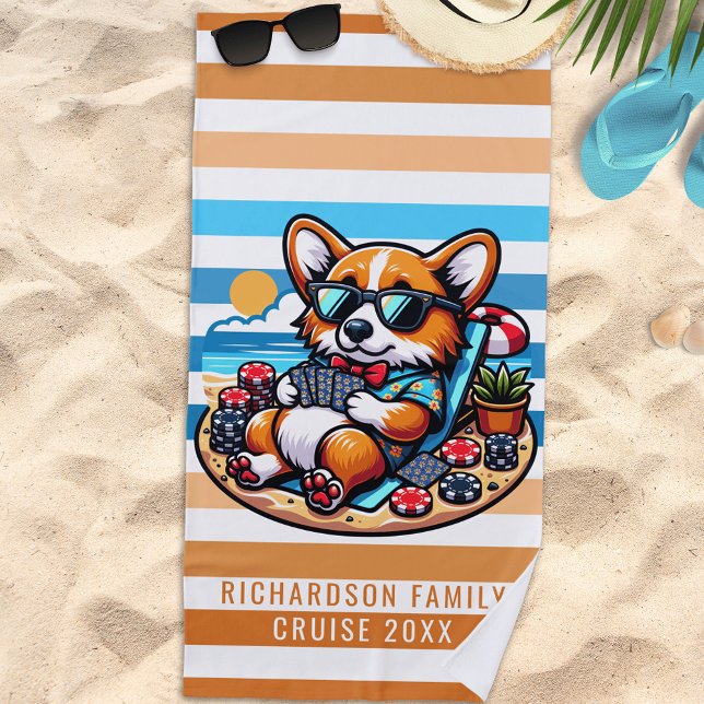 Fun Corgi Dog Poker Player Sommerurlaub in der Fam Strandtuch (Von Creator hochgeladen)