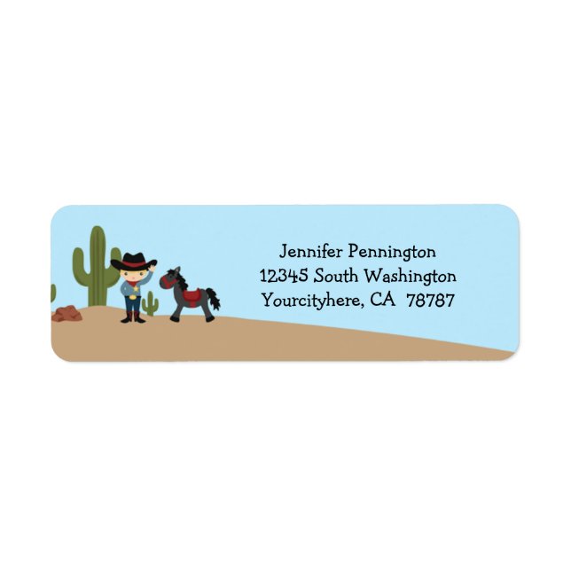 Fun Cowboy Western Junge Rücksendeadressen-Aufkleb (Vorne)