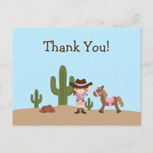 Fun cowgirl western fille merci carte postale (Devant)