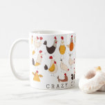 Fun Crazy Chicken Lady Kaffeetasse<br><div class="desc">Cartoon-Hühnerabbildungen in schönen Farben gepaart mit einem lustigen Drehbuch und Monogramm. Karo in unserem Shop für mehr Spaß Kaffee Tasse Optionen und Artikel,  die zu diesem.</div>