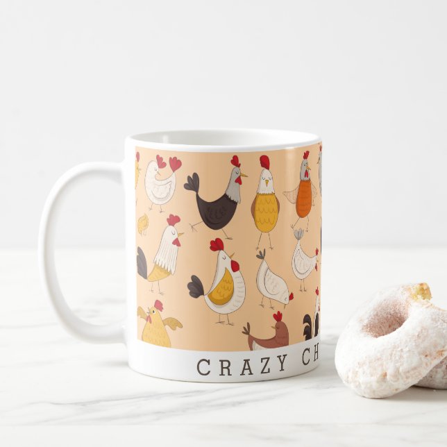 Fun Crazy Chicken Lady Kaffeetasse (Mit Donut)