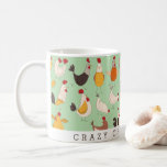 Fun Crazy Chicken Lady Kaffeetasse<br><div class="desc">Cartoon-Hühnerabbildungen in schönen Farben gepaart mit einem lustigen Drehbuch und Monogramm. Karo in unserem Shop für mehr Spaß Kaffee Tasse Optionen und Artikel,  die zu diesem.</div>