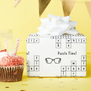 Fun Crossword Puzzle, Brille Schwarz und Weiß Geschenkpapier