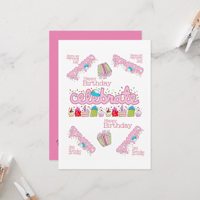 FUN Cupcake Bonne Invitation Anniversaire (Devant/Arrière en situation)