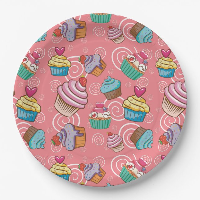 Fun Cupcake Design Round Paper Plate Pappteller (Vorderseite)