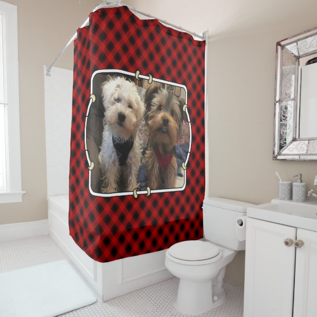 Fun Custom Christmas Red & Black Kariert Foto Fram Duschvorhang (Beispiel)