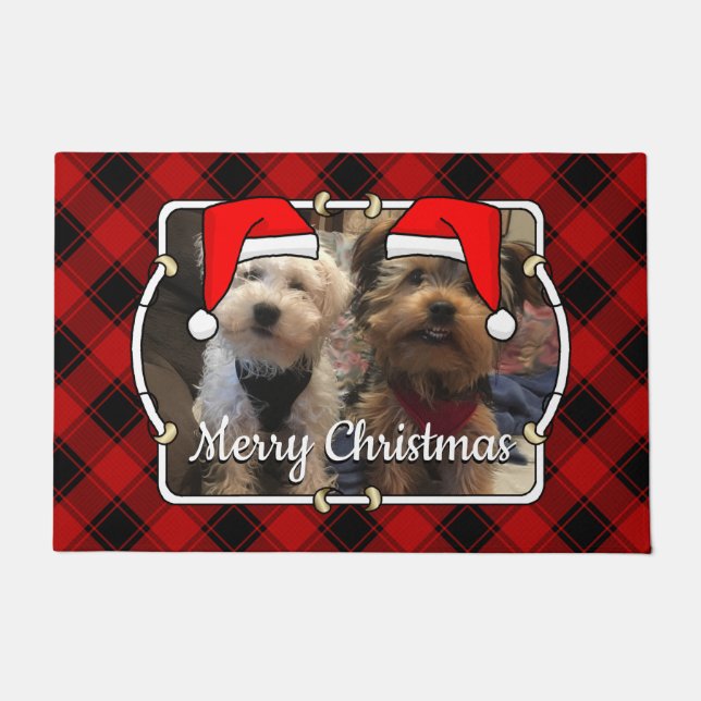 Fun Custom Christmas Red & Black Kariert Foto Fram Fußmatte (Vorderseite)