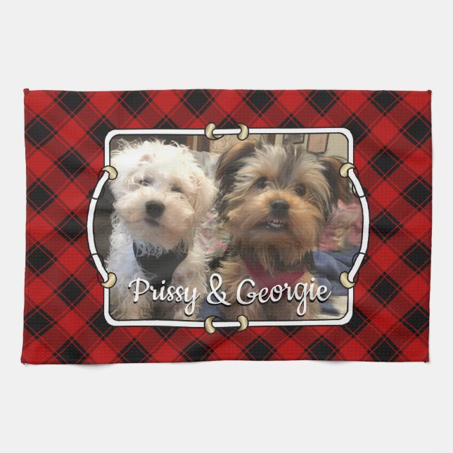 Fun Custom Christmas Red & Black Kariert Foto Fram Geschirrtuch (Horizontal)