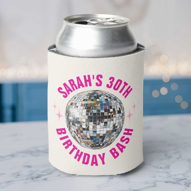 Fun Custom Disco Ball 30. Geburtstag Gefallen Dosenkühler (Festive can cooler adorned with a disco ball, ideal for keeping drinks cool at a 30th birthday party)
