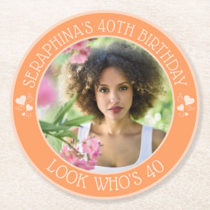 Fun Custom Foto 40. Geburtstag Gastgeschenk Runder Pappuntersetzer