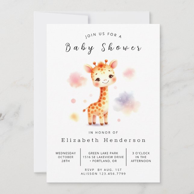 Fun Custom Giraffe Baby Dusche Einladung (Vorderseite)