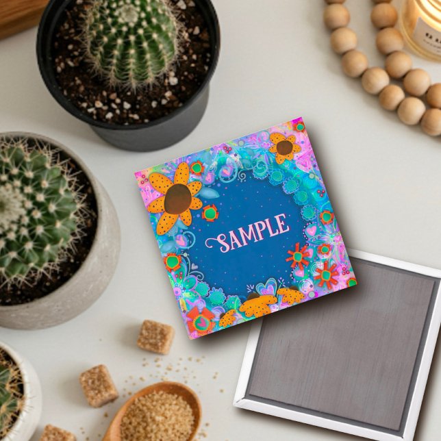 Fun Custom Yellow Flowers Blue Inspirivity Magnet (Von Creator hochgeladen)