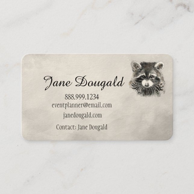 Fun Cute Aquarelle Raccoon Animal Carte de visite (Devant)