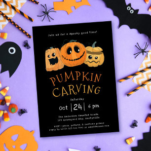 Fun Cute Citrouille Carving Halloween Invitation d