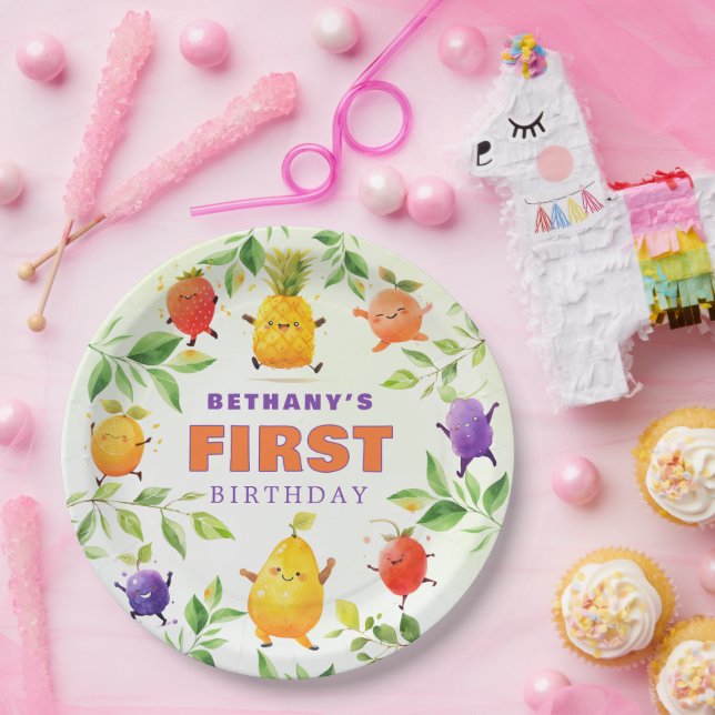 Fun Dancing Fruit Erstes 1. Geburtstag Party Pappteller (Party)