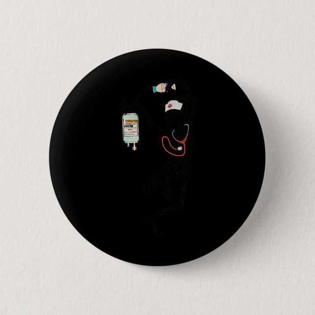 Fun Dancing Skeleton Nurse Halloween Kostümvortrag Button (Vorderseite)