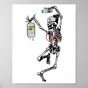 Fun Dancing Skeleton Nurse Halloween Kostümvortrag Poster