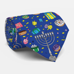 Fun Dark Blue Hanukkah Pattern Krawatte