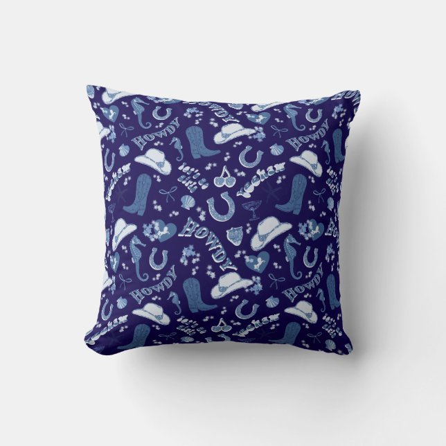 Fun Dark Navy Blue Coastgirl Muster Kissen (Vorderseite)