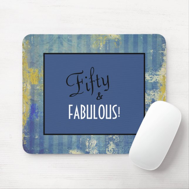 Fun Denim Blue Pattern Fünfzig & FABULOUS! Geburts Mousepad (Mit Mouse)