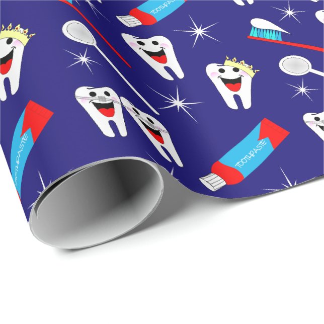 Fun Dental Clinic Zahnarzt Cartoon Zähne Muster Geschenkpapier (Rolleneckpunkt)