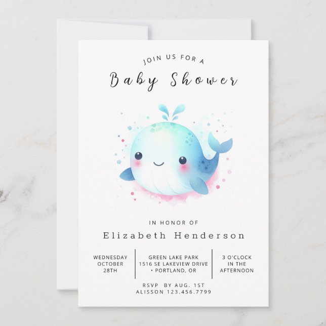 Fun Digital Whale Baby Dusche Einladung (Vorderseite)