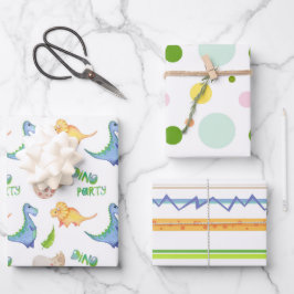 Fun Dino Party Dinosaur Dots Lines Niedlich Kids Geschenkpapier Set