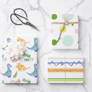 Fun Dino Party Dinosaur Dots Lines Niedlich Kids Geschenkpapier Set