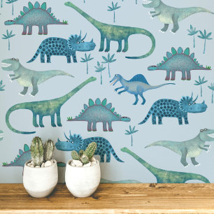 Fun Dinosaur Muster Blau Tapete