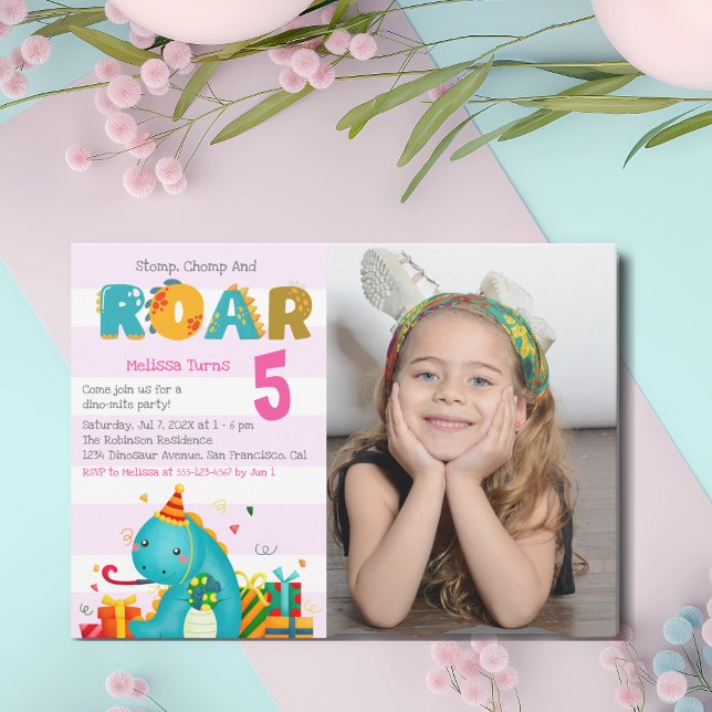 Fun Dinosaur Stomp Chomp and roar Birthday Girl Einladung (Von Creator hochgeladen)