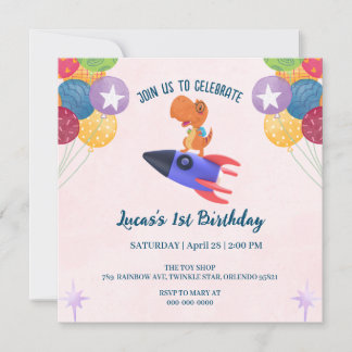 Fun Dinosaurier farbenfrohe Rakete Schule Geburtst Einladung